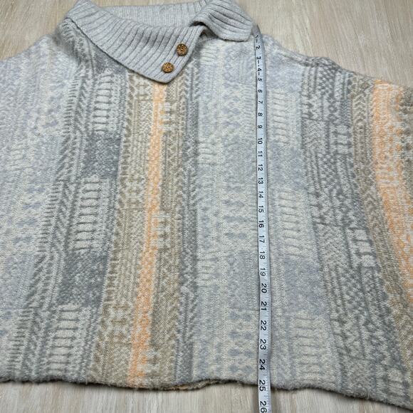 Free People Willow Poncho Cream Gray Sweater Pullover Oversized Aztec Medium - Picture 6 of 14